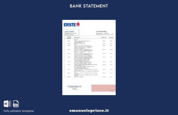 modello word di estratto conto bancario Ungheria Erste in stile verificato